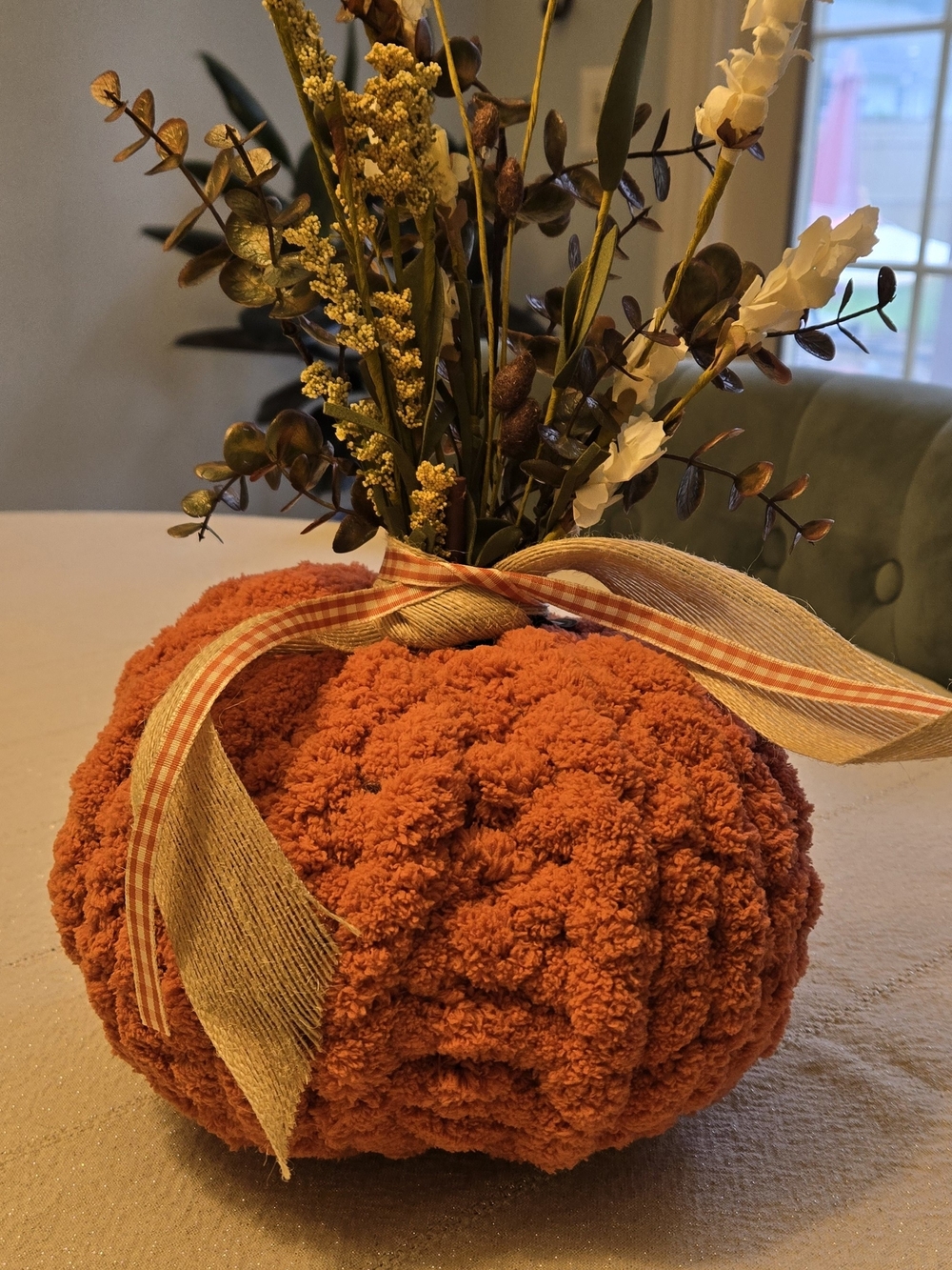 Home Accents Plush Orange Faux Floral Pumpkin Accent